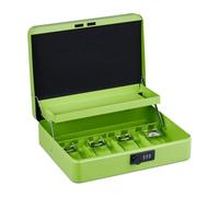 Caja registradora Relaxdays, con combinación numérica de 3 dígitos, ranura para monedas, caja fuerte de metal, dimensiones: 8,5 x 30,5 x 25 cm, color verde