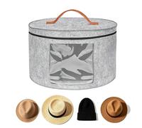 Caja Sombrerera Redonda Gris, Organizador de Sombreros Plegable con Tapa y Cremallera, Ventana Transparente y Asa de Piel, Almacenaje para Armario o Viaje, Caja de Fieltro para Gorras y Ropa 43x26cm