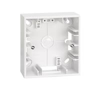 Caja superficie blanca para un elemento, dimensiones compactas, diseño moderno, ideal para instalaciones eléctricas y conexión de dispositivos.