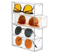 Caja transparente para gafas de acrílico Ibenzoa®: almacenamiento apilable y que ahorra espacio, con 4 cajones para 4 gafas de sol o de lectura, resistente a los arañazos y estable