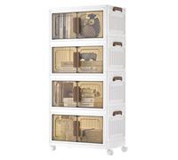 Cajas de almacenamiento apilables con ruedas y tapa | Color: marrón transparente blanco | Dimensiones: 45 x 26 x 91 cm