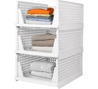 Cajas de almacenamiento apilables y encajables de Unyqoos® hechas de polipropileno – Juego de 3 organizadores tipo cajón con orificios de ventilación para ropa, zapatos y artículos del hogar (dormitor