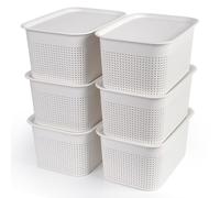Cajas de almacenamiento con tapa, paquete de 6 unidades, 26,7 x 19 x 13 cm, color blanco, apilables