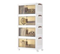 SONGMICS Cajas de Almacenamiento de 4 Niveles, Organizador con 1 Tapa, Cajas Apilables, con Ruedas, de Plástico, con Puerta Magnética, Blanco, 45 L por Nivel, RLB450WZ01