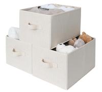 Cajas de almacenamiento de gran capacidad, cestas de almacenamiento, organizadores para armarios, plegables, con rayas beige y asas para facilitar el transporte