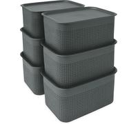 Cajas de almacenamiento - Juego de 6 con tapa - Organizadores de plástico apilables de 5 litros - 13x26,5x19 cm - Gris