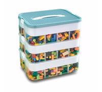 Cajas de almacenamiento, organizador transparente para juguetes, cajas de almacenamiento apilables de Lego con tapa, asa, contenedor de plástico con múltiples compartimentos para almacenar juguetes
