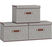 Cajas de almacenamiento plegables con tapa, hechas de tela y con asa de PU, ideales para guardar ropa, juguetes, libros, mantas, etc. Perfectas para armarios, dormitorios y salones. Dimensiones: 38 x