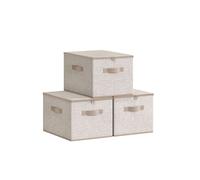 SONGMICS Cajas de Almacenamiento Plegables, Juego de 3 Organizadores en Cajas con Tapas y Asas, para Ropa, 40 x 30 x 25 cm, Tejido de Tela No Tejida, Beige Arena RZB003K01