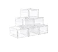 SONGMICS Cajas de Zapatos, Cajas Plástica Apilable para Zapatos, Juego de 6 Organizador de Zapatos, Ahorro de Espacio, Fácil Montaje, 34 x 25 x 18,4 cm, Hasta Talla 44, Blanco Transparente LSP032W06