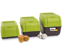 Cajas para verduras, juego de 3,5 + 5 + 9 litros, apilables, color verde, con ranuras de ventilación
