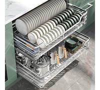 Cajón Extraíble De 2 Niveles Para Armario, Estante Deslizante De Acero Inoxidable Resistente Para Almacenamiento En Armarios Bajos De Cocina, Despensas, Cesta De Alambre ,Silver-74W*41D*13.5H(cm)