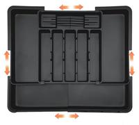 Cajón extraíble y ajustable para cubiertos Unyqoos® de 33–56 cm | Fabricado en plástico libre de BPA, apto para lavavajillas, con soporte extraíble para 4 cuchillos de carne