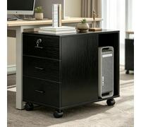 Cajonera Archivador de 2 Cajones Armario Archivador con Ruedas y Cerradura | Compartimento Abierto for Torre Ordenador y Ahorro de Espacio Escritorio for Almacenamiento Diario Oficina Casa