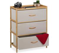 Cajonera - Bambú - 3 cajones - Ideal para pasillo o dormitorio - 73 x 57,5 x 30 cm - Mueble de almacenamiento - Color natural - Beige