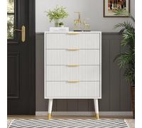 Cajonera - Blanca - 4 Cajones - Diseño minimalista y moderno - Madera - Ideal para dormitorio y salón