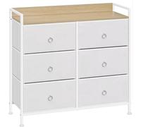 Cajonera con 6 cajones - Mueble de almacenamiento con tapa de madera y estructura de metal - Ideal para dormitorio, pasillo o sala de estar - Blanco