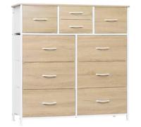 Cajonera con 8 cajones - Estructura metálica y tapa de madera - Color roble claro - Ideal para dormitorio, salón o recibidor
