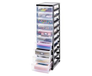 Cajonera de plástico con ruedas de Iris Ohyama, 10 cajones planos, color , con tiradores para abrir, ideal para dormitorios, baños, escuelas y oficinas, libre de BPA, armario de cajones, archivador co
