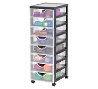 Cajonera de plástico con ruedas de Iris Ohyama, 8 cajones planos, color , con tiradores para abrir, ideal para dormitorios, escuelas y oficinas, libre de BPA, armario de cajones, archivador con ruedas