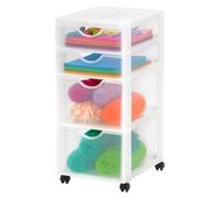 Cajonera de plástico con ruedas de Iris Ohyama, con 2 cajones profundos y 2 cajones planos, color blanco mate, con tiradores para abrir, ideal para dormitorios, escuelas y oficinas, libre de BPA, arma