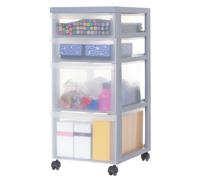 Cajonera de plástico con ruedas de Iris Ohyama, con 2 profundidades y 2 cajones planos, color gris, con asas para tirar. Ideal para dormitorios, baños, escuelas y oficinas. Libre de BPA. Modelo: DC-32