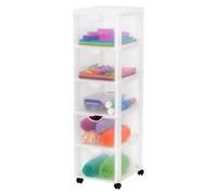 Cajonera de plástico con ruedas, de Iris Ohyama, con 5 cajones profundos, color blanco mate, con tiradores para abrir, ideal para dormitorios, escuelas y oficinas, libre de BPA, tipo archivador, carro