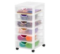 Cajonera de plástico con ruedas de Iris Ohyama, con 6 cajones planos, color blanco mate, con tiradores para abrir, ideal para dormitorios, escuelas y oficinas, libre de BPA, tipo armario con cajones,