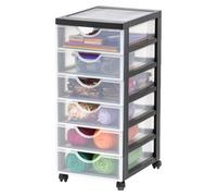 Cajonera de plástico con ruedas de Iris Ohyama, con 6 cajones planos, color , con tiradores para abrir, ideal para dormitorios, escuelas y oficinas, libre de BPA, tipo armario con cajones, archivador 