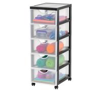 Cajonera de plástico con ruedas, marca Iris Ohyama, de color , con 5 cajones profundos, tiradores para abrir, ideal para dormitorios, baños, escuelas y oficinas. Libre de BPA. Modelo: DDDC-005. (Cajon