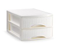 Cajonera de Sobremesa Estilo Rattan 26x36 cm | 2, 3 o 4 Cajones | Organizador Plastic Forte | POPPY&MARTI White