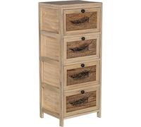 CAJONERA MADERA C/4 CAJONES MIMBRE DECO. HOJA, MADERA PAULOW_40X30X94CM CAJONES:36X28X19CM