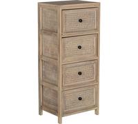 Cajonera madera con 4 cajones mimbre, madera paulownia 40x30x94cm cajones: 36x28x19cm