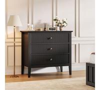Cajonera moderna de madera negra con 3 cajones, ideal para el dormitorio o el recibidor, de 80 cm de ancho