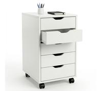 Cajonera Nórdica Blanca con 5 Cajones y Ruedas - Organizador Minimalista para Home Office, Escritorio y Mueble Auxiliar