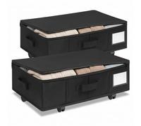 Cajonera para debajo de la cama con ruedas, rotación de 360°, 2 unidades, XXL, con caja de almacenamiento con tapa, plegable, almacenamiento de ropa, caja de almacenamiento para edredones, ropa (negro
