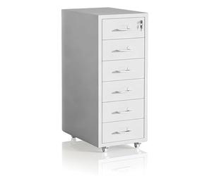 Cajonera Relaxdays, 6 cajones, (Alto x Ancho x Fondo): 69 x 28 x 41 cm, con Cerradura, archivador metálico, Blanco
