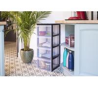 Cajonera Toren de plástico - Organizador de almacenamiento con asa ergonómico - 15 litros - 4 cajones - Con ruedas - Libre de BPA - Ideal para oficina, dormitorio, sala de estar - Modelo DC-304, color