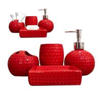 CAKEEYUM Juego de baño Rojo de 4 Piezas, Accesorios de baño Rojos de cerámica, Incluye Soporte para Cepillo de Dientes, Vaso, dispensador de loción, jabonera para decoración navideña
