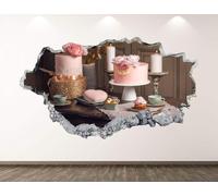 Calcomanía de pared 3D Postres De Pastel Decorativos Roto Impermeable Tatuaje de pared para dormitorio de niños,decoración del hogar 48x84cm