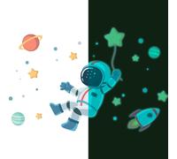 Calcomanía luminosa – Astronauta en el cielo estrellado – Adhesivo fluorescente para pared o techo, ideal para niños – 135 x 90 cm