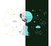 Calcomanía luminosa – Conejo indio y su globo mágico – Adhesivo fluorescente para pared o techo, ideal para niños – 90 x 60 cm