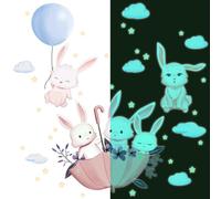 Calcomanía luminosa – Conejos en el cielo – Adhesivo fluorescente para pared o techo, ideal para niños – 80 x 50 cm