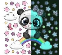 Calcomanía luminosa – Panda en un arcoíris – Adhesivo fluorescente para pared o techo, ideal para niños – 105 x 100 cm