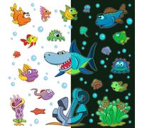 Calcomanía luminosa – PECES MARINOS Y TIBURONES – Calcomanía fluorescente para pared o techo, ideal para niños – 65 x 40 cm