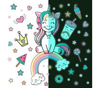 Calcomanía luminosa – Reina unicornio de los dulces – Adhesivo fluorescente para pared o techo, ideal para niños – 120 x 120 cm