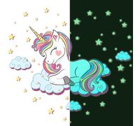 Calcomanía luminosa – UNICORNIO EN LAS NUBES – Adhesivo fluorescente para pared o techo, ideal para niños – 120 x 140 cm