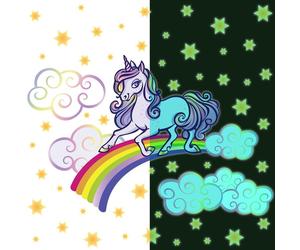 Calcomanía luminosa – Unicornio en un arcoíris – Adhesivo fluorescente para pared o techo, ideal para niños – 50 x 65 cm