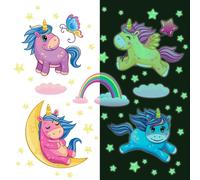 Calcomanía luminosa – UNICORNIOS EN EL CIELO ESTRELLADO – Calcomanía fluorescente para pared o techo, ideal para niños – 130 x 80 cm
