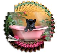 Calcomanías autoadhesivas con texto en inglés "A Black Kitten in A Pink Bathtub Surrounded By Flowers Window Happy - Lake Life Decor Decal (6 x 9 cm)